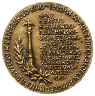 medal z 1920 roku autorstwa Konstantego Żmigrodzkiego wybity na 50-lecie Muzeum w Rapperswilu