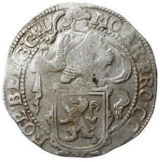 talar lewkowy (Leeuwendaalder) 1651, rycerz stojący w lewo z głową zwróconą do tyłu, znak menniczy lilia