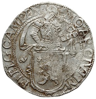 talar lewkowy (Leeuwendaalder) 1647, rycerz stojący w prawo z głową zwróconą do tyłu, znak menniczy lilia