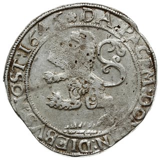 talar lewkowy (Leeuwendaalder) 1646, rycerz stojący w lewo z głową zwróconą do tyłu, znak menniczy: rozeta, na awersie w lewym polu gwiazdka