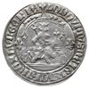 grosz 1358-1364; Aw: Król siedzący na tronie na wprost, po bokach lilie; Rw: Tarcza herbowa w sześ..