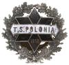 odznaka Towarzystwa Sportowego POLONIA 1918, dwuczęściowa, biały metal 30 x 27 mm, niebieska i bia..
