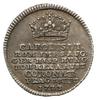 srebrna odbitka dukata z 1723 roku wybita z okacji koronacji Karola na króla Czech; Aw: Korona i n..