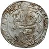 talar lewkowy (Leeuwendaalder) 1653, rycerz stojący w lewo z głową zwróconą do tyłu, znak menniczy..
