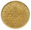 3 ruble 1869 СПБ HI, Petersburg; Fr. 164, Bitkin 31 (R); złoto, wybite minimalnie pękniętym stempl..