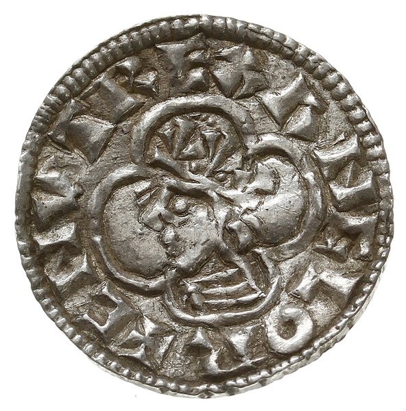 denar typu quatrefoil, 1018-1024, mennica Londyn, mincerz Leofwine