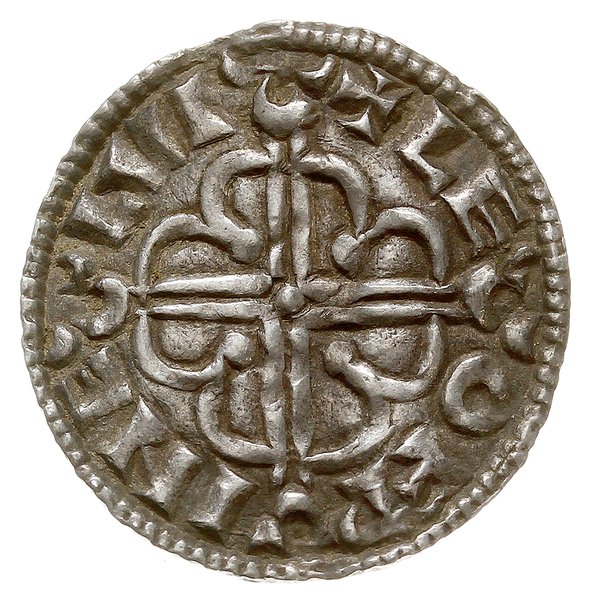 denar typu quatrefoil, 1018-1024, mennica Londyn, mincerz Leofwine