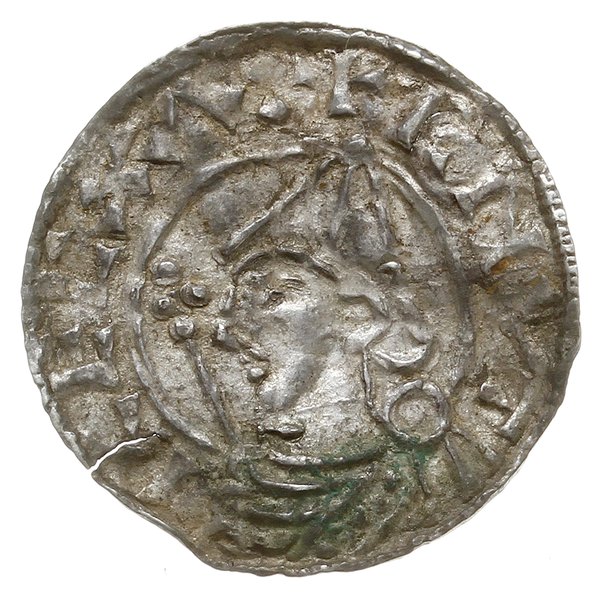 denar typu pointed helmet, 1024-1030, mennica Huntingdon?, mincerz Leofwine?