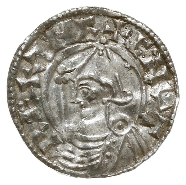 denar typu pointed helmet, 1024-1030, mennica Londyn, mincerz Aelfward