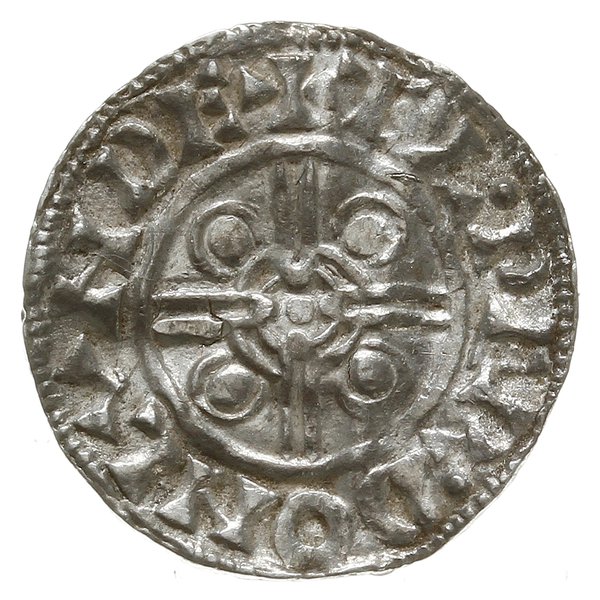 denar typu pointed helmet, 1024-1030, mennica Londyn, mincerz Aelfward