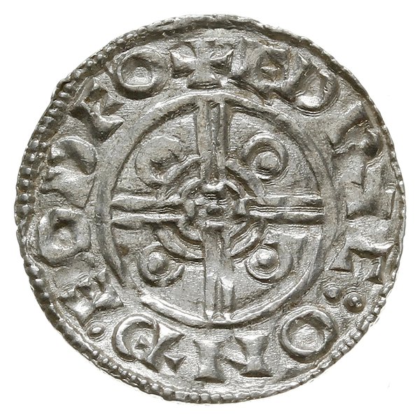denar typu pointed helmet, 1024-1030, mennica Thetford, mincerz Eadric