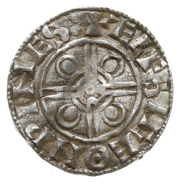 denar typu pointed helmet, 1024-1030, mennica Winchester, mincerz Aelfsige