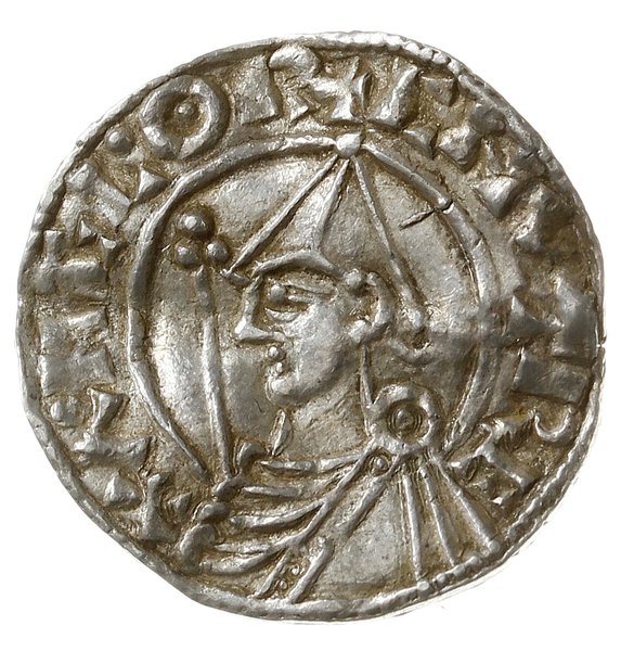 denar typu pointed helmet, 1024-1030, mennica Winchester, mincerz Birhtwold