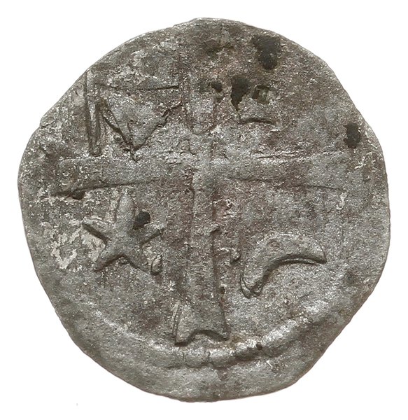 anonimowy denar srebrny z początku XV w.; Aw: Gł