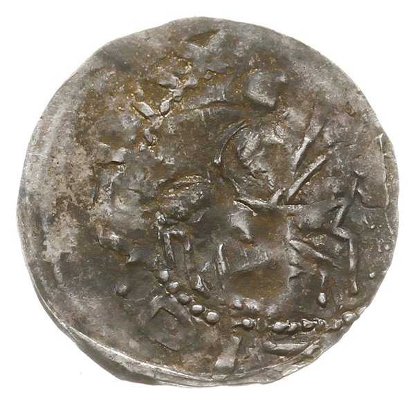 denar z lat ok. 1178-1190, Racibórz, Aw: Rycerz na koniu w prawo z włócznią do przodu, Rw: Rycerz zamierzający się mieczem na lwa