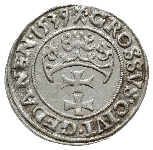 grosz 1539, Gdańsk; na awersie PRVS kończy napis