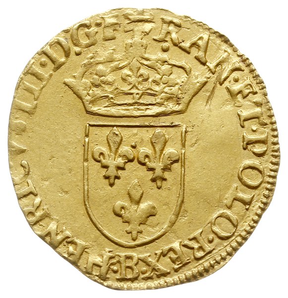 écu d’or au soleil 1580 B, Rouen; Aw: Trzy lilie