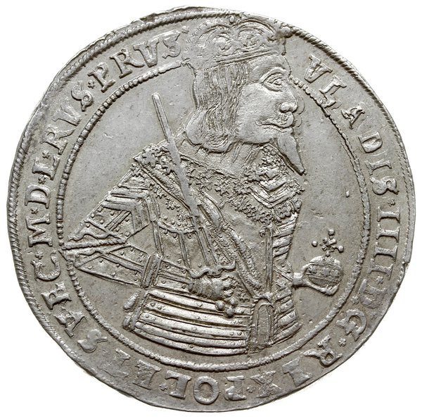 talar 1638, Toruń; Aw: Półpostać króla w prawo, 