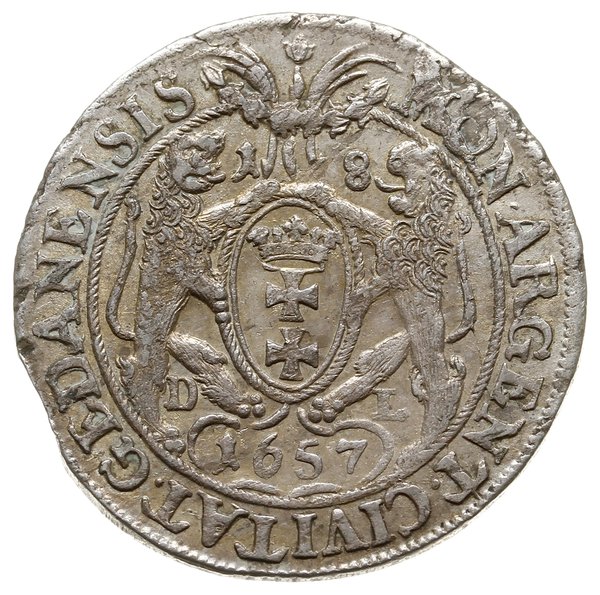 ort 1657 DL, Gdańsk; większa głowa króla; Kop. 7