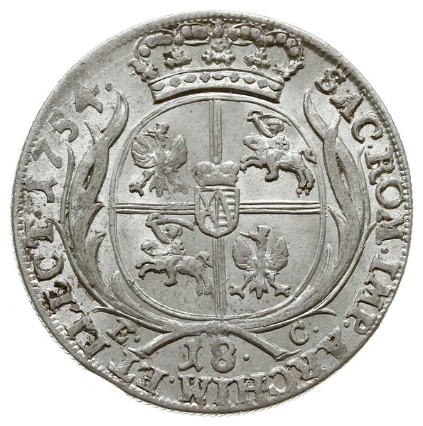 ort 1754 EC, Lipsk; małe popiersie króla z owaln