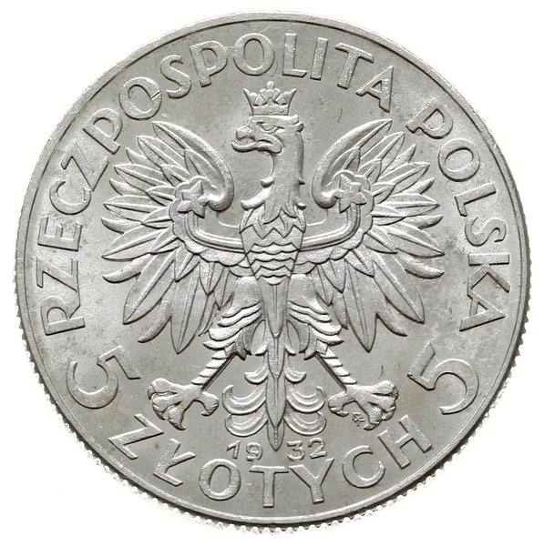 5 złotych 1932, Warszawa; głowa kobiety w czepcu