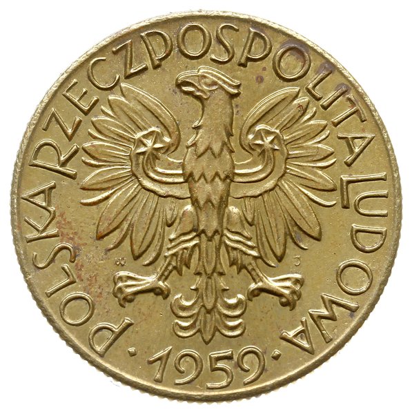 5 złotych 1959, Warszawa; Rybak”, na rewersie wy