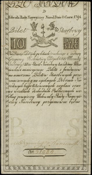 10 złotych polskich 8.06.1794; seria D, numeracj
