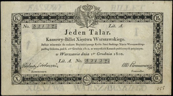 1 talar 1.12.1810; podpis komisarza Walenty Sobo