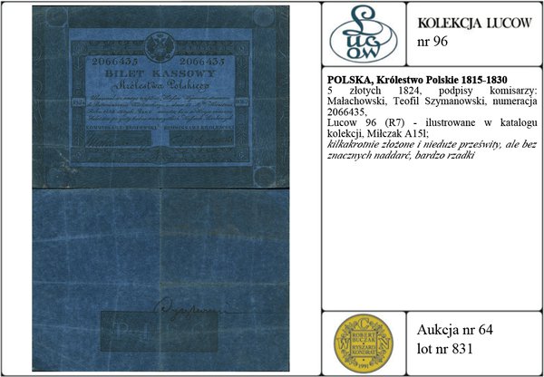 5 złotych 1824; podpisy komisarzy: Małachowski, 