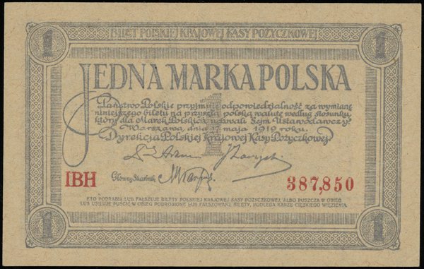 1 marka polska 17.05.1919; seria IBH, numeracja 