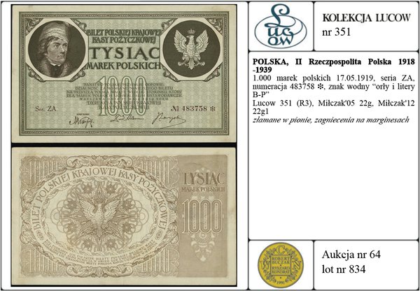 1.000 marek polskich 17.05.1919; seria ZA, numer