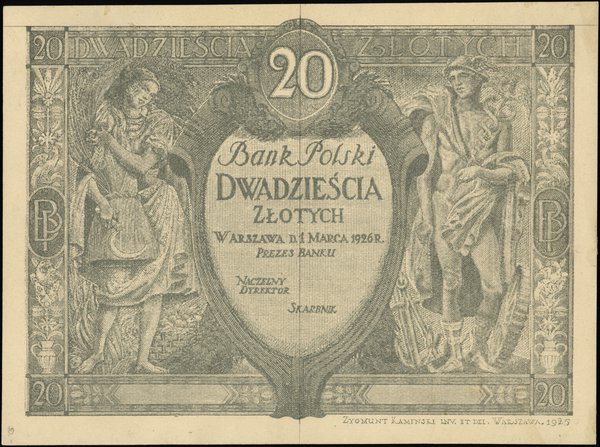 makieta strony głównej banknotu 20 złotych emisji 1.03.1926