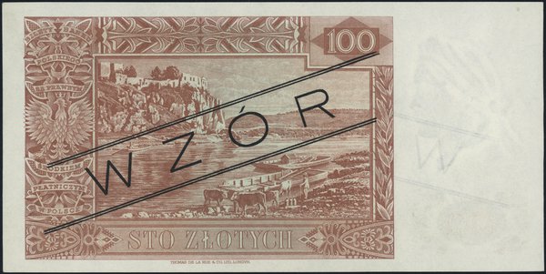 100 złotych 15.08.1939; czarny ukośny nadruk WZÓ