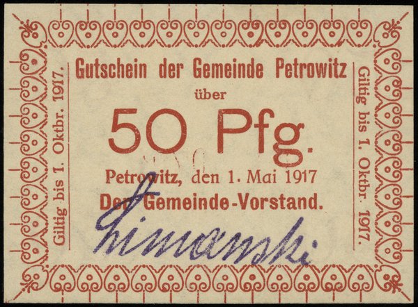 Katowice - Piotrowice; 50 fenigów 1.05.1917 (waż