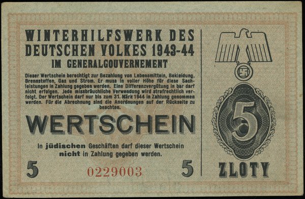 5 złotych 1943-1944