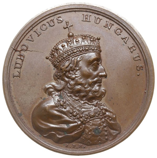 medal autorstwa J. F. Holzhaeusser’a ze świty królewskiej poświęcony Ludwikowi Węgierskiemu, XIX-wieczna odbitka oryginalnymi stemplami