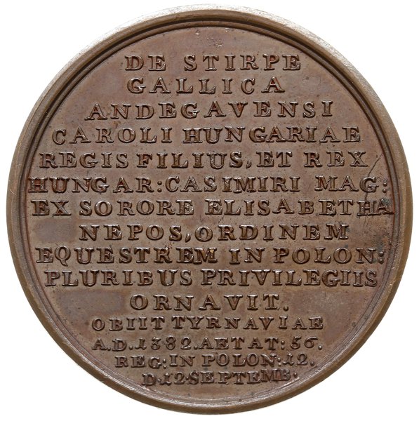 medal autorstwa J. F. Holzhaeusser’a ze świty królewskiej poświęcony Ludwikowi Węgierskiemu, XIX-wieczna odbitka oryginalnymi stemplami