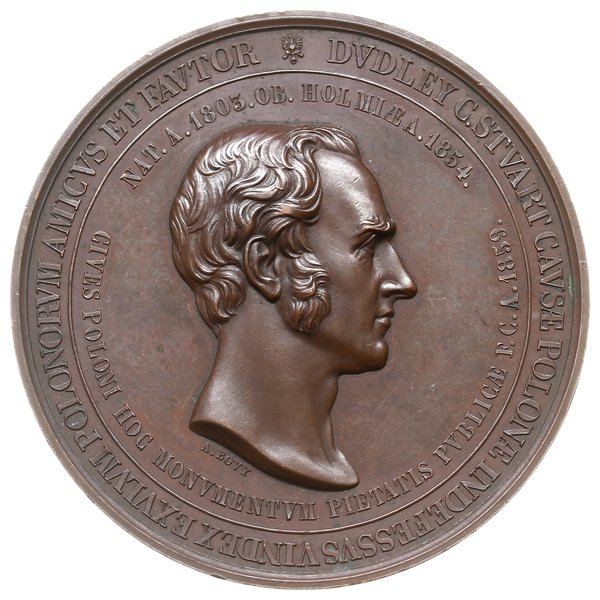 medal z 1859 roku autorstwa Antoine’a Bovy’ego (1794-1877), wybity przez Komitet Emigracyjny dla uczczenia sir Dudleya C. Stuarta, wiernego przyjaciela Polski