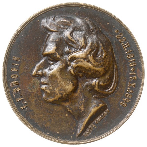 medal z 1899 roku autorstwa Marii Gerson-Dąbrowskiej (1869-1942) wybity na 50 rocznię śmierci Fryderyka Chopina