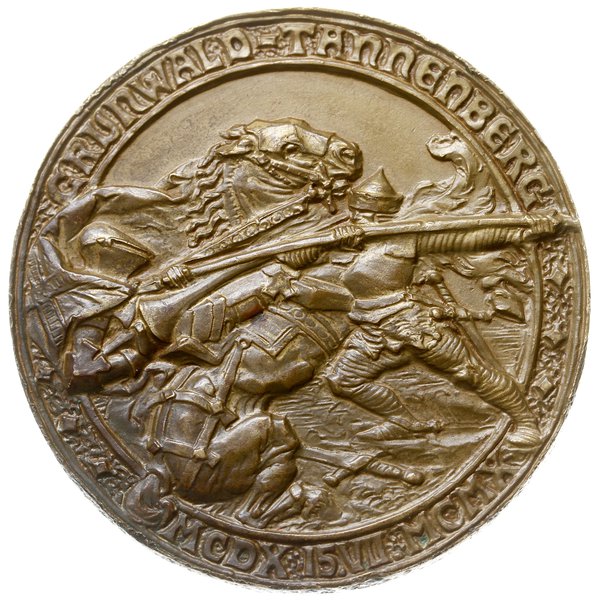 medal z 1910 roku autorstwa Jana Raszki wybity z okazji 500. rocznicy bitwy pod Grunwaldem