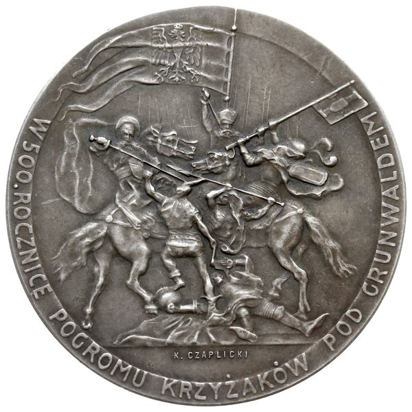 medal z 1910 roku autorstwa Karola Czaplickiego wybity z okazji 500. rocznicy pogromu Krzyżaków pod Grunwaldem