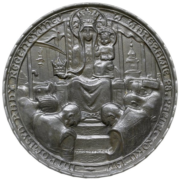 medal z 1917 roku autorstwa Jana Raszki poświęcony Radzie Regencyjnej