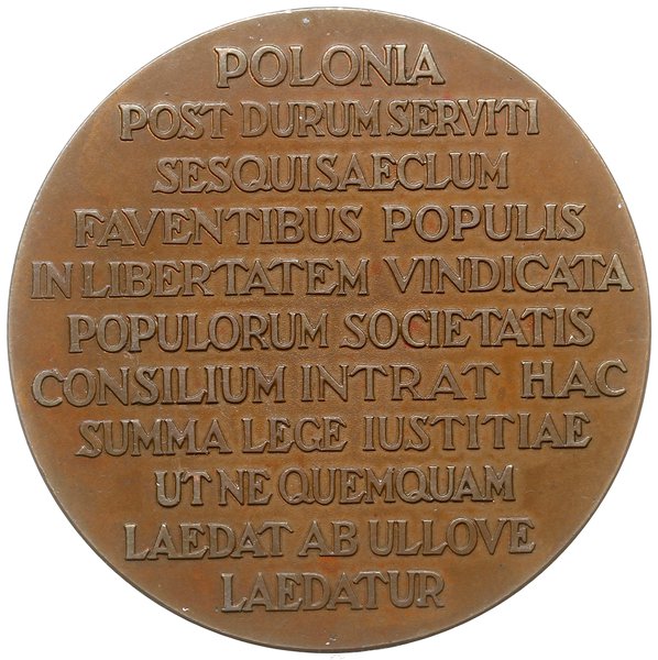 medal z 1926 roku autorstwa Józefa Aumillera wybity z okazji Przyjęcia Polski do Ligi Narodów