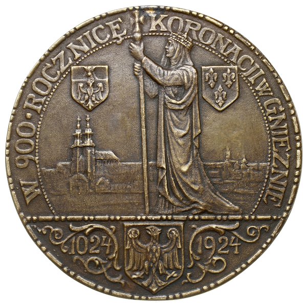 dwustronny medalion z 1924 roku wykonany według medalu autorstwa Jana Wysockiego, wykonanego na 900. rocznicę koronacji Bolesława Chrobrego