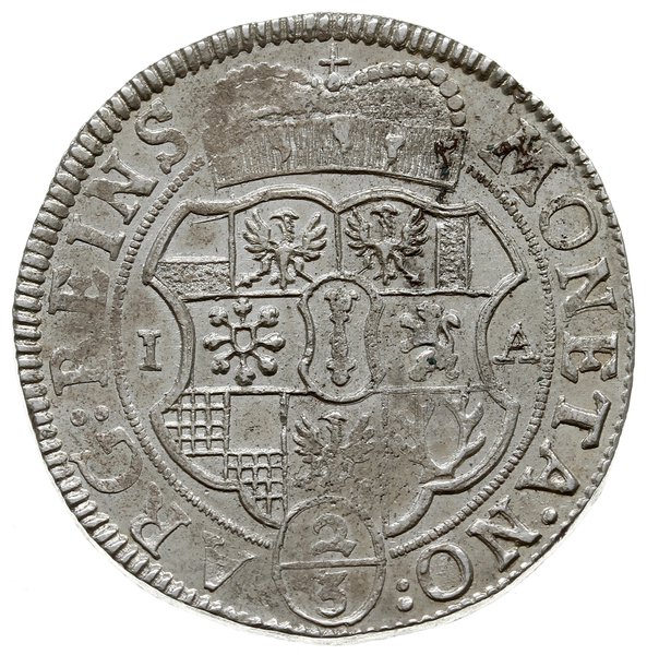 2/3 talara 1676 IA, Halberstadt (Regenstein), odmiana z popiersiem w zbroi, Dav. 268, v.Schr. 361, Neumann 11.61d, srebro 18.88 g, rzadsza odmiana popiersia, pięknie zachowany
