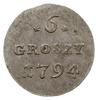 6 groszy 1794, Warszawa; odmiana z dużą koroną nad tarczami herbowymi; Plage 207; bardzo ładne