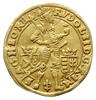 dukat 1593, Praga; Aw: Postać króla w prawo; Rw: Orzeł cesarski; Fr. 85, Halacka 298, Dietiker 433..