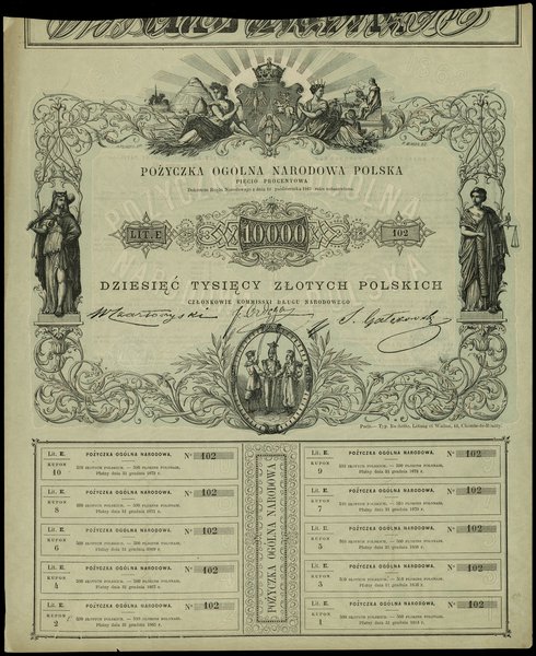 Pożyczka Ogólna Narodowa Polska, 5% obligacja na 10.000 złotych polskich 10.10.1863