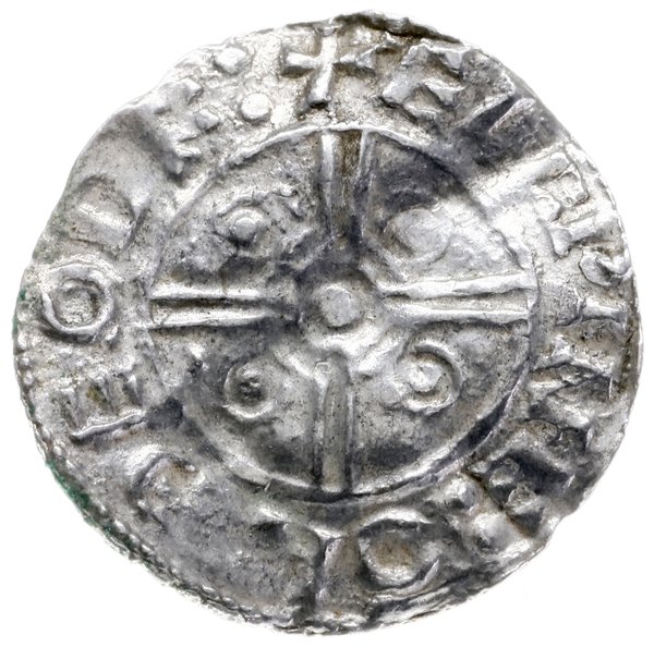 denar typu pointed helmet, 1024-1030, mennica Thetford, mincerz Ælfwine