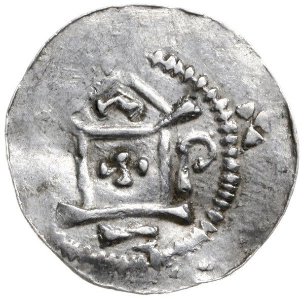denar 1031-1051; Aw: Kapliczka z czterema kulkam